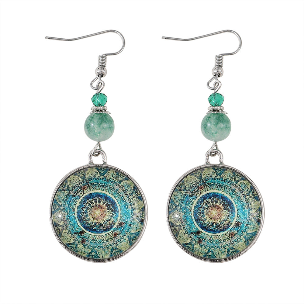 Wholesale retro mandala flower Time Gem ethnic style dream catcher long pendant earrings